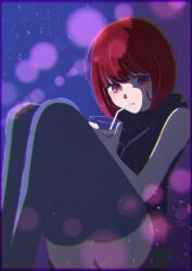  1girl arima_kana artist_request backlighting black_shirt black_shorts black_thighhighs bob_cut cup drinking drinking_glass drinking_straw female_focus head_tilt holding holding_drinking_glass knees_up long_legs looking_at_viewer medium_hair messy_hair oshi_no_ko red_eyes red_hair shirt short_shorts shorts sitting sleeveless sleeveless_shirt solo source_request thick_thighs thighhighs thighs zettai_ryouiki  rating:Sensitive score:2 user:XFR9
