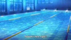  1girl animated ass blonde_hair blue_eyes blush breasts cleavage competition_swimsuit covered_erect_nipples highres large_breasts large_nipples long_hair long_nipples minato_saya one-piece_swimsuit open_mouth partially_submerged pool poolside school_swimsuit smile solo sound sweat swimming swimsuit tagme tsundero twintails underwater video water wet 