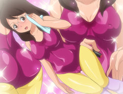 10s 1girl ass bare_arms bare_shoulders blush breasts brown_eyes brown_hair dutch_angle covered_erect_nipples glasses keita&#039;s_mother large_breasts legs leotard long_hair looking_at_viewer makino_tomoyasu mature_female open_mouth smile socks standing sweat thighs towel youkai_watch rating:Questionable score:101 user:Ynyswydryn