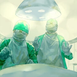 2boys doctor glasses gloves mask mouth_mask multiple_boys original scalpel surgery surgical_mask xiaolais 