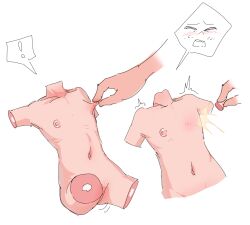  ! 1girl amputee arms_behind_back blush collarbone completely_nude disembodied_hand flat_chest freckles headless highres loli mr._bones_(artist) navel nbm neck nipple_stimulation nipple_tweak nipples nude original quadruple_amputee simple_background speech_bubble spoken_exclamation_mark white_background  rating:Explicit score:30 user:RiroDouribu