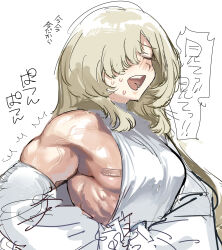  1boy absurdres androgynous bandaid bandaids_on_nipples blonde_hair boots detached_sleeves dress hair_over_one_eye half-closed_eyes high_heel_boots high_heels highres long_hair motida_(motidamtmt) muscular muscular_male original pasties sketch toned toned_male trap upper_body veins very_long_hair white_dress wide_sleeves  rating:Sensitive score:22 user:animeboy12