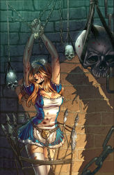  1girl alice_(alice_in_wonderland) alice&#039;s_adventures_in_wonderland alice_liddle bdsm blonde_hair blood bondage bound breasts chain cleavage dress dungeon large_breasts long_hair mad_hatter_(alice_in_wonderland) prisoner thighhighs zenoscope zettai_ryouiki  rating:Questionable score:84 user:winglucario