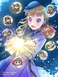  &gt;_&lt; 1girl :d ^_^ anyoji_hime aurora_flower_(love_live!) badge beret black_bow black_dress black_hairband blue_background blue_coat blue_hat blue_jacket blue_pants blurry blurry_background bow braid brown_hair butterfly_hair_ornament button_badge center-flap_bangs character_age character_name closed_eyes coat dated dress flower food_stand frilled_dress frills gonzales_(love_live!) green_hat green_skirt hair_bow hair_flower hair_ornament hairband half-coat happy_birthday hasu_no_sora_gym_uniform hat highres holding holding_ribbon jacket kachimachi_kosuzu kachimachi_kosuzu_(birdcage_casual) ladybug_(love_live!) link!_like!_love_live! long_hair long_sleeves love_live! lower_teeth_only momose_ginko official_alternate_costume open_mouth pants party_hat pink_eyes proof_(love_live!) raft ribbon rose rowing sakari_(pear_8_ll) side_braids skirt smile solo sparkle sparkly_spot_(love_live!) star_hairband straight_hair stuffed_dinosaur teeth too_many_flowers track_pants track_suit virtual_youtuber white_dress white_flower white_rose yugiri_tsuzuri  rating:General score:1 user:danbooru