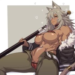  1girl abs animal_ears animated areola_slip belt_bra brown_eyes cameltoe clitoris_slip covered_erect_nipples dark-skinned_female dark_skin deep_skin eyepatch ghislaine_dedoldia grey_hair looking_at_viewer looping_animation mikoyan muscular muscular_female mushoku_tensei navel open_fly pussy pussy_peek revealing_clothes solo tail tail_ornament tail_ring uncensored video  rating:Explicit score:357 user:Booba1246