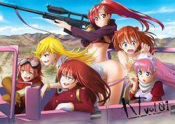  +_+ 00s 10s 1990s_(style) 6+girls :3 ahoge anti-materiel_rifle bikini bikini_top_only blonde_hair blue_eyes blush_stickers bracelet braid car company_connection cross-shaped_pupils crossover earrings flcl fushigi_no_umi_no_nadia gainax goggles grandis_granva green_eyes gun hair_ornament haruhara_haruko jewelry lipstick long_hair makeup motor_vehicle multiple_girls neon_genesis_evangelion nono_(top_wo_nerae_2!) orange_eyes panties panty_&amp;_stocking_with_garterbelt panty_(psg) panty_pull pink_hair ponytail red_hair retro_artstyle rifle see-through_(psg) short_hair sniper_rifle souryuu_asuka_langley sweat swimsuit symbol-shaped_pupils takebi tengen_toppa_gurren_lagann top_wo_nerae!_(series) top_wo_nerae_2! underwear weapon yellow_eyes yoko_littner  rating:Questionable score:102 user:danbooru