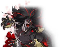  1boy armor azusa_(hws) black_hair cracked_skin dark-skinned_male dark_skin fading fate/grand_order fate_(series) heracles_(fate) heterochromia key_visual large_pectorals long_hair looking_at_viewer male_focus multicolored_hair muscular official_art open_mouth pectorals promotional_art red_eyes red_hair second-party_source sharp_teeth solo streaked_hair teeth tongue topless_male transparent_background two-tone_hair upper_body veins yellow_eyes 