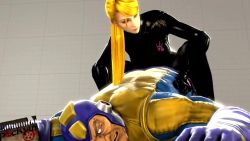  10s 1boy 1girl 3d alternate_costume animated artist_name artistic_error assertive_female bandai bandai_namco black_bodysuit blonde_hair blue_bodysuit bodysuit breasts capcom clipping crossover facial_hair fat fat_man frottage green_eyes helmet hetero highres indoors large_breasts long_hair looking_at_another looking_back looping_animation mega_man_(character) mega_man_(series) metroid multicolored_bodysuit namco nintendo pockyin ponytail red_eyes samus_aran skin_tight source_filmmaker_(medium) stubble teasing tekken_x_street_fighter tiles top-down_bottom-up torso_grab ugly_bastard video yellow_bodysuit zero_suit 