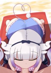 1boy 1girl age_difference all_fours ass beach beach_towel black_bow blunt_bangs bow closed_eyes dragon_girl dragon_horns dragon_tail fellatio from_above gradient_hair hair_bobbles hair_bow hair_ornament hetero highres horns kanna_kamui kobayashi-san_chi_no_maidragon loli long_hair multicolored_hair one-piece_swimsuit oral outdoors penis pov pov_crotch purple_hair shincito solo_focus swimsuit tail towel uncensored white_hair rating:Explicit score:265 user:JustHere4Butts