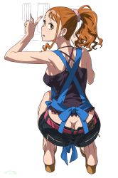 10s 1girl :o anjou_naruko ano_hi_mita_hana_no_namae_wo_bokutachi_wa_mada_shiranai. apron ass bare_shoulders belt breasts brown_eyes brown_hair butt_crack downpants duplicate earrings female_focus fingernails highres jewelry looking_at_viewer looking_back md5_mismatch nail_polish no_bra no_panties open_mouth ponytail resolution_mismatch revision sandals short_hair shorts sideboob sitting solo source_smaller squatting suna_(sandworks) tank_top rating:Sensitive score:107 user:danbooru