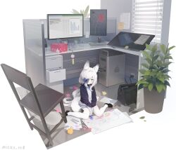  1girl absurdly_detailed_composition animal_ears azur_lane black_shoes blazer blue_bow blue_eyes blue_jacket blue_shirt blue_skirt blush border bow child&#039;s_drawing chinese_commentary closed_mouth collared_shirt commentary_request fox_ears fox_girl fox_tail hair_bow hair_over_one_eye highres indoors jacket kasumi_(at_school_with_foo)_(azur_lane) kasumi_(azur_lane) kasumi_1118 layered_sleeves loaded_interior long_hair manjuu_(azur_lane) miniskirt official_alternate_costume pantyhose plaid_bow plaid_clothes plaid_skirt school_uniform shirt shoes skirt sleeves_past_wrists solo sweater tail transparent_border white_pantyhose white_sweater 