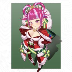 1girl absurdres blunt_bangs breasts capelet christmas commission commissioner_upload dress facial_mark fire_emblem fire_emblem_engage fire_emblem_heroes folded_twintails fur-trimmed_capelet fur_trim fur_wrist_cuffs gloves hair_rings heart heart_facial_mark highres hortensia_(fire_emblem) hortensia_(winter&#039;s_dearest)_(fire_emblem) large_breasts long_hair looking_at_viewer multicolored_hair multicolored_tiara nintendo non-web_source official_alternate_costume pantyhose pink_eyes pink_hair red_capelet red_gloves santa_costume santa_dress shiimidori smile snowman_earrings solo striped_clothes striped_pantyhose two-tone_hair white_trim wrist_cuffs 