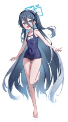  1girl absurdres aris_(blue_archive) blue_archive blue_eyes blue_one-piece_swimsuit blush breasts competition_school_swimsuit covered_navel hair_between_eyes highres li_se loli long_hair looking_at_viewer name_tag old_school_swimsuit one-piece_swimsuit open_mouth school_swimsuit simple_background small_breasts smile solo swimsuit very_long_hair white_background 