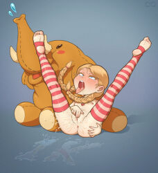  1girl 8anon ahegao anus ass barefoot blonde_hair blue_background blue_eyes blush braid braided_pigtails cleft_of_venus drooling elephant eyebrows eyelashes facing_viewer feet feet_up female_ejaculation female_focus female_masturbation female_orgasm flat_chest full_body functionally_nude hair_between_eyes heart heart_necklace highres jewelry legs legs_up linnea_(baraag) loli long_hair looking_up lying masturbation necklace nipples no_shoes no_socks nude open_mouth orgasm pink_thighhighs pussy pussy_juice pussy_juice_drip pussy_juice_puddle red_thighhighs rolling_eyes saliva saliva_trail signature simple_background soles solo spread_legs stirrup_legwear striped_clothes striped_thighhighs stuffed_animal stuffed_toy teardrop tearing_up tears teeth thighhighs thighs toeless_legwear toes tongue tongue_out twin_braids uncensored upper_teeth_only  rating:Explicit score:485 user:cdcdcdkkk1