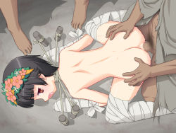 all_fours bandages bdsm black_hair blush bondage bound censored choker cloak dark-skinned_male dark_skin flat_chest flower from_above hand_on_thigh head_wreath loli miyama_amehiko nude open_mouth penis rape sex short_hair spread_legs toaru_kagaku_no_railgun toaru_majutsu_no_index top-down_bottom-up uiharu_kazari vaginal rating:Explicit score:157 user:HentaiLover147