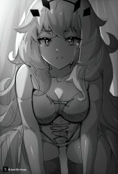  1girl barghest_(fate) black_tiara breasts crying crying_with_eyes_open fate/grand_order fate_(series) greyscale highres jamshrimpy looking_at_viewer monochrome sad sketch solo streaming_tears tears tiara twitter_username 
