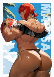  1girl ball capcom chain chain_necklace crop_top marisa_(street_fighter) muscular muscular_female necklace palm_tree street_fighter street_fighter_6 thong tree volleyball_(object) yagi05142629  rating:Sensitive score:2 user:CovArd