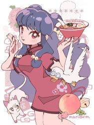 1girl chinese_clothes double_bun hair_bun hair_ornament highres long_hair mousse_(ranma_1/2) purple_hair ranma_1/2 shampoo_(cat) shampoo_(ranma_1/2) sidelocks