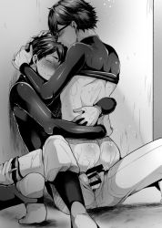 2boys ace_of_diamond against_wall anal ass blush cum cumdrip funkasiahq kiss male_focus male_penetrated miyuki_kazuya monochrome multiple_boys public_indecency sawamura_eijun sex tagme wince yaoi rating:Explicit score:34 user:harucho