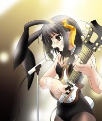  00s animal_ears fake_animal_ears god_knows guitar instrument microphone microphone_stand namamo_nanase pantyhose playboy_bunny rabbit_ears suzumiya_haruhi suzumiya_haruhi_no_yuuutsu sweat 