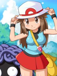  00s 1girl bag between_breasts breasts brown_eyes brown_hair gen_1_pokemon hand_on_headwear hat leaf_(pokemon) long_hair medium_breasts nintendo pokemoa pokemon pokemon_(creature) pokemon_frlg skirt smile strap_between_breasts tangela thighs  rating:Sensitive score:55 user:Princess_of_Hoenn