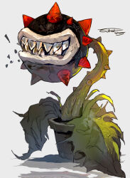  absurdres commentary_request dated grin highres mario_(series) nintendo no_eyes no_humans piranha_plant plant plant_focus potted_plant sharp_teeth signature smile spikes sukepmonster super_mario_galaxy_2 teeth white_background 