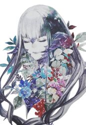  age_iro au_ra blue_horns final_fantasy final_fantasy_xiv flower horns painting_(medium) traditional_media watercolor_(medium) 