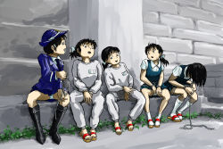 5girls bdsm black_eyes black_hair bondage bound cuffs female_focus femdom gin-nasu-en handcuffs multiple_girls original panties police police_uniform policewoman rope school_uniform sitting underwear rating:Questionable score:21 user:lkjh098