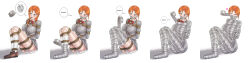 1girl absurdres arms_behind_back ass bdsm bleach blush bondage bound bound_ankles bound_arms bound_legs bound_thighs bound_torso bound_wrists breast_bondage gag gagged happy highres improvised_gag inoue_orihime mummification_(bound) orange_hair panties reptileye school_uniform shibari tape tape_bondage tape_gag underwear
