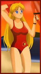  1girl aino_minako bare_legs baywatch bishoujo_senshi_sailor_moon blonde_hair blue_eyes highres killzone667 lifeguard lifeguard_swimsuit one-piece_swimsuit swimsuit  rating:Questionable score:1 user:calum1998