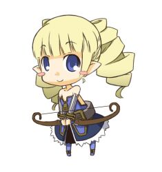 1girl archer_(fate) archer_(ragnarok_online) archer_(tera_online) blue_eyes blush bow_(weapon) chibi chibi_only deformed disgaea hinosita_hikari long_hair looking_at_viewer simple_background skirt smile solo weapon white_background 