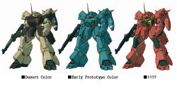  assault_rifle beam_rifle char_aznable character_name color_variation colored_lineart commentary_request comparison derivative_work energy_gun english_text gun gundam gundam_0080 holding holding_gun holding_weapon kampfer_(mobile_suit) machinery mecha mecha_focus mobile_suit no_humans one-eyed original radio_antenna red_dot_sight red_eyes redesign rifle robot roundel science_fiction shield shoulder_spikes spikes tessaku_ro vernier_thrusters weapon white_background zeon 