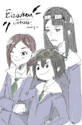  3girls asakusa_midori eizouken_ni_wa_te_wo_dasu_na! kanamori_sayaka long_hair long_sleeves mizusaki_tsubame multiple_girls rubulubu short_hair watermark  rating:General score:1 user:smutuploader