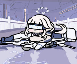  1girl :3 akira_slide blue_archive earclip grey_halo halo himari_(blue_archive) jazz_jack long_hair motor_vehicle motorcycle on_motorcycle pointy_ears riding solo white_halo 