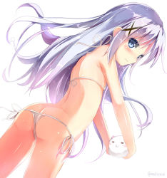 1girl ass bad_id bad_pixiv_id bikini blue_eyes blue_hair blush female_focus flat_chest gochuumon_wa_usagi_desu_ka? hair_ornament hairclip kafuu_chino long_hair matching_hair/eyes micro_bikini natuna_natu simple_background solo swimsuit tippy_(gochiusa) tippy_(gochuumon_wa_usagi_desuka?) wavy_mouth x_hair_ornament rating:Sensitive score:79 user:danbooru