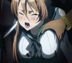 1boy 1girl animated animated_gif anime_screenshot blood bouncing_breasts breasts brown_hair grabbing_another&#039;s_breast groping highschool_of_the_dead knife large_breasts miyamoto_rei school_uniform serafuku stitched third-party_edit thug_(highschool_of_the_dead) watch wristwatch rating:Questionable score:203 user:slippymofo