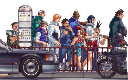  4girls 6+boys :d absurdres armor ayuhara_natsu backpack backwards_hat bag bandaid bandaid_on_face bandaid_on_nose baseball_bat baseball_cap biker_clothes bikesuit black_hair blazer blonde_hair blue_vest bodysuit boman_delgado book briefcase brother_and_sister brown_eyes brown_hair car collared_shirt dark-skinned_male dark_skin down_vest duffel_bag edaki_shin&#039;ya elbow_pads everyone eyewear_on_head facial_hair freckles from_side game_cg glasses gloves goggles hat headband helmet hibiki_ran highres holding holding_baseball_bat holding_book holding_briefcase ichimonji_batsu jacket justice_gakuen kagami_kyousuke kazama_akira kazama_daigo leather leather_pants motor_vehicle motorcycle motorcycle_helmet multiple_boys multiple_girls namikawa_nagare non-web_source official_art on_motorcycle open_mouth orange_hair over_shoulder pants railing reading roberto_miura sawamura_shouma scar scar_across_eye scar_on_face school_uniform shimazu_hideo shiritsu_justice_gakuen shiritsu_justice_gakuen:_nekketsu_seisyun_nikki_2 shirt shoes short_hair shoulder_armor siblings skirt sleeves_rolled_up smile sneakers stubble swim_cap swim_goggles teeth vest wakaba_hinata walking white_headband white_shirt yawning 