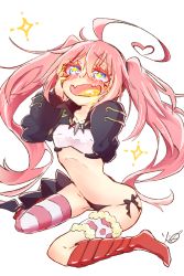1girl absurdres ahoge blue_eyes drooling female_focus heart heart_ahoge highres honey htk_mikan long_hair milim_nava open_mouth pink_hair sitting solo star-shaped_pupils star_(symbol) striped_legwear symbol-shaped_pupils tagme tensei_shitara_slime_datta_ken twintails wariza wavy_mouth rating:Sensitive score:47 user:Yavie