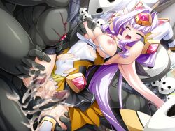  1girl 6+boys after_vaginal aftersex animal_ears armpits arms_up azarin_(kouyoku_senki_exs-tia) blush bodysuit breasts censored closed_eyes covered_navel cum cum_in_pussy cum_on_body cumdrip dutch_angle elbow_gloves exs-tia_magica fake_animal_ears game_cg gangbang gem gloves grabbing_another&#039;s_breast grimrian grinding groping group_sex hair_intakes headgear hetero imminent_penetration imminent_rape imminent_vaginal inoino kouyoku_senki_exs-tia large_breasts large_variant_set layered_skirt leg_grab leotard long_hair magical_girl mask molestation monster_boy mosaic_censoring multiple_boys nipple_stimulation nipples non-web_source official_art open_mouth penis purple_hair pussy rape restrained scarf shiny_skin skirt solo_focus spread_legs surrounded tears thighhighs torn_clothes torn_leotard torn_skirt variant_set very_long_hair white_gloves yellow_trim 