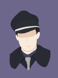  1boy black_hair closed_mouth copyright_request derivative_work faceless faceless_male hat highres male_focus military_hat non-web_source purple_background self-upload shirt short_hair simple_background tagme 