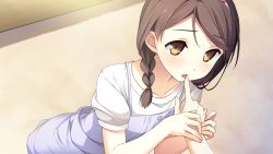 1girl blush braid brown_eyes brown_hair collarbone game_cg hairband highres hirosaki_kanade kantoku non-web_source single_braid solo_focus swept_bangs your_diary rating:Sensitive score:21 user:danbooru