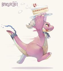  1boy absurdres arms_up artist_name broken broken_chain cake cake_slice chain choker colored_skin completely_nude dated dragon_boy fingernails food from_side full_body furry gradient_background grey_background highres holding holding_plate horns long_fingernails male_focus midair motion_lines no_penis nude original pink_scales pink_skin plate plump profile running second-party_source sibin smear_frame solo strawberry_shortcake tail tail_ornament theft tongue tongue_out two-handed white_horns white_nails yellow_eyes 