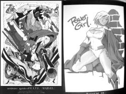  2boys 4girls aaron_stack animification dc_comics elsa_bloodstone greyscale imaishi_hiroyuki marvel monica_rambeau monochrome monotone multiple_boys multiple_girls nextwave:_agents_of_h.a.t.e. nishigori_atsushi power_girl tabitha_smith the_captain 