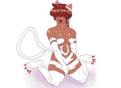  1girl 1shermieaday animal_ears breasts cat cat_ears cat_girl cat_tail curvy dark-skinned_female dark_skin earrings female_focus heart huge_breasts jewelry large_breasts long_hair marellartt muscular muscular_female open_mouth ponytail red_hair shermie_(kof) smile smiley_face tail tan the_king_of_fighters thick_thighs thighs toned toned_female twintails wide_hips 