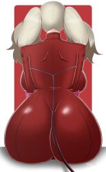  1girl artist_request ass atlus blonde_hair bodysuit female_focus highres huge_ass persona persona_5 red_bodysuit solo tail takamaki_anne twintails 
