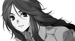  1boy anglade_(kaijuu_no_kodomo) asada_hachi bishounen collared_jacket commentary_request grey_background greyscale hair_between_eyes jacket kaijuu_no_kodomo long_hair looking_at_viewer male_focus monochrome parted_lips smile solo upper_body very_long_hair 