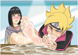  1boy 1girl barefoot black_hair blonde_hair blue_eyes blush bob_cut boruto:_naruto_next_generations disgust embarrassed empty_eyes feet femdom fingernails foot_focus foot_worship gagging hinata hood hoodie hyuuga_hinata incest marcelinhofeet mature_female mother_and_son naruto_(series) one_eye_closed parted_lips purple_eyes saliva saliva_puddle shy soles surprised toenails toes uzumaki_boruto veins veiny_face 