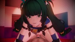  1boy 1girl 3d animated ass bottomless choker cowgirl_position girl_on_top green_eyes green_hair hetero highres indoors loli long_hair looking_at_viewer male_pubic_hair moaning nude open_mouth penis pov pov_crotch pubic_hair pussy qingyi_(zenless_zone_zero) robot_girl sex sound spread_legs straddling sugardust tagme television twintails uncensored vaginal video zenless_zone_zero 