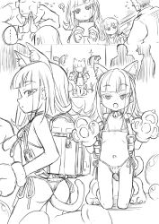  1girl ? anal_beads anal_tail animal_ears animal_hands backpack bag bell bikini breasts butt_plug cat_ears cat_girl cat_paws cat_tail choker clueless crime_prevention_buzzer dairoku_ryouhei expressionless fake_animal_ears fake_tail flat_chest loli looking_at_viewer lumerie_maleficarum micro_bikini monochrome neck_bell photo_shoot randoseru sex_toy swimsuit tail takemitsu_tenta 