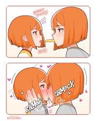 2girls age_difference artist_name blue_eyes blush daughter_(yoru_mac) english_text female_focus food french_fries from_side hand_on_another&#039;s_cheek heart incest kiss loli looking_at_another mcdonald&#039;s mother_(yoru_mac) mother_and_daughter multiple_girls onee-loli open_mouth orange_hair panels patreon_username product_girl profile rezodwel saliva shared_food short_hair sidelocks sound_effects sweat yoru_mac yuri rating:Questionable score:1465 user:justthistime